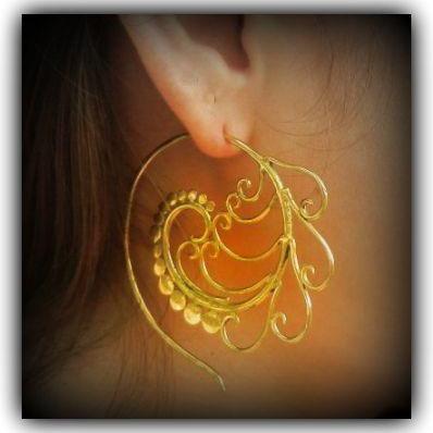 Tribal Brass Earring Spirals & Dots