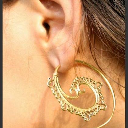 Tribal Spiral Brass Earring